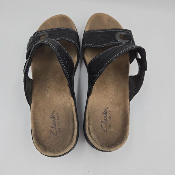 Clarks Bendables Leather Comfort Slide Sandals Brown Women Size 8 M 2" Heel - Picture 10 of 11